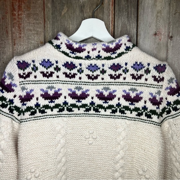 Lands' End Wool Blend Mock Neck Floral Chunky Knit Sweater Granny Size Small - Picture 4 of 12